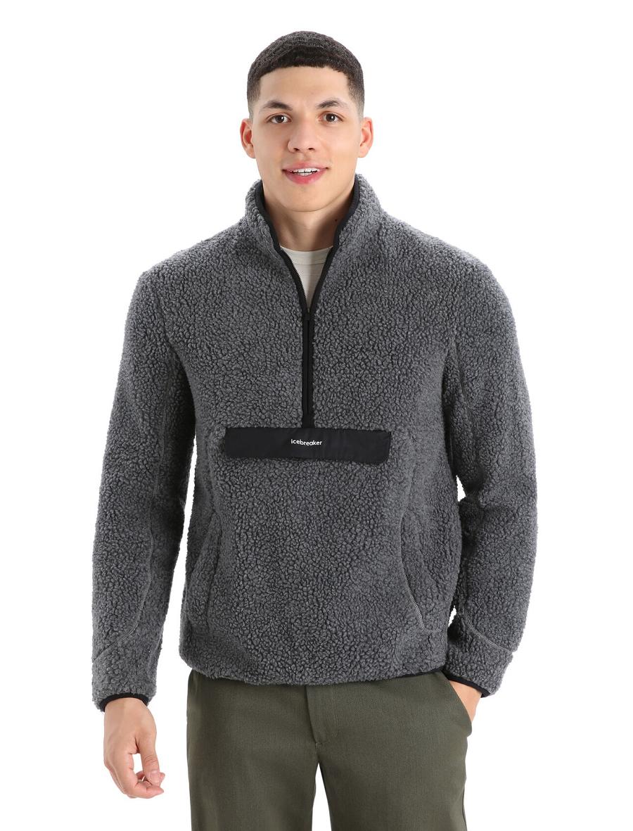 Icebreaker RealFleece™ Merino High Pile Long Sleeve Half Zip Férfi Kapucnis Pulóver Szürke Fekete | HU 1249GSOL